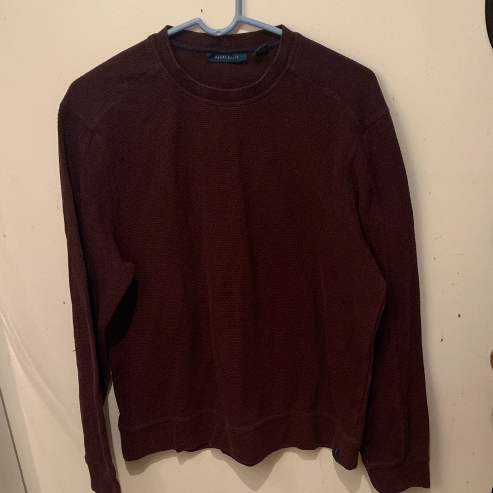 Gorgeous Perry Ellis Textured Deep Wine Colured Cotton Crewneck Sweater SZ L